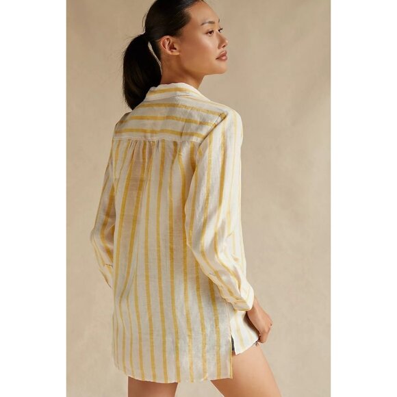 Maeve Striped Button Down Beach Cover-Up Top - Picture 4 of 6